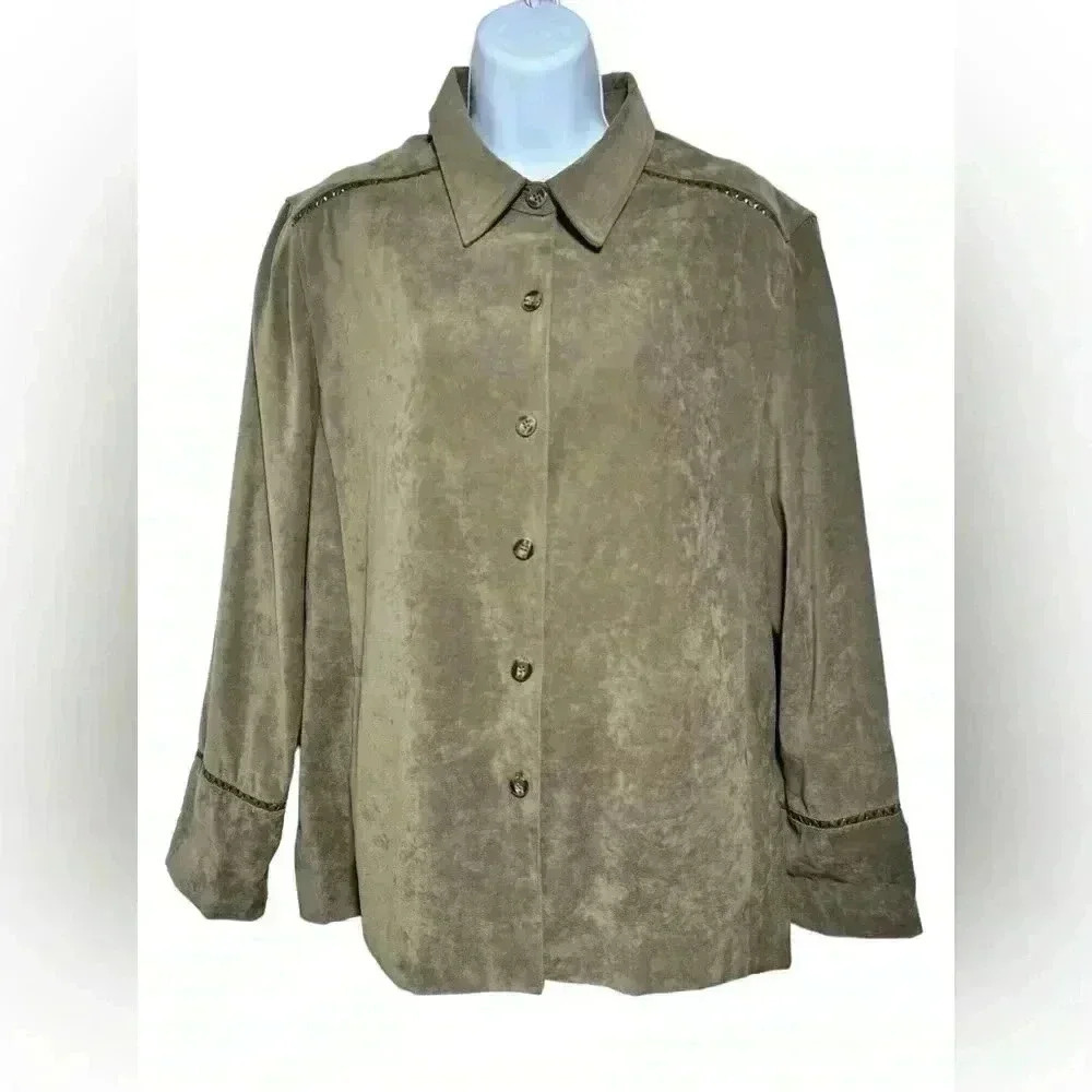 NORTON Studio Olive Green Long Sleeve Button Front Blazer Style Shacket